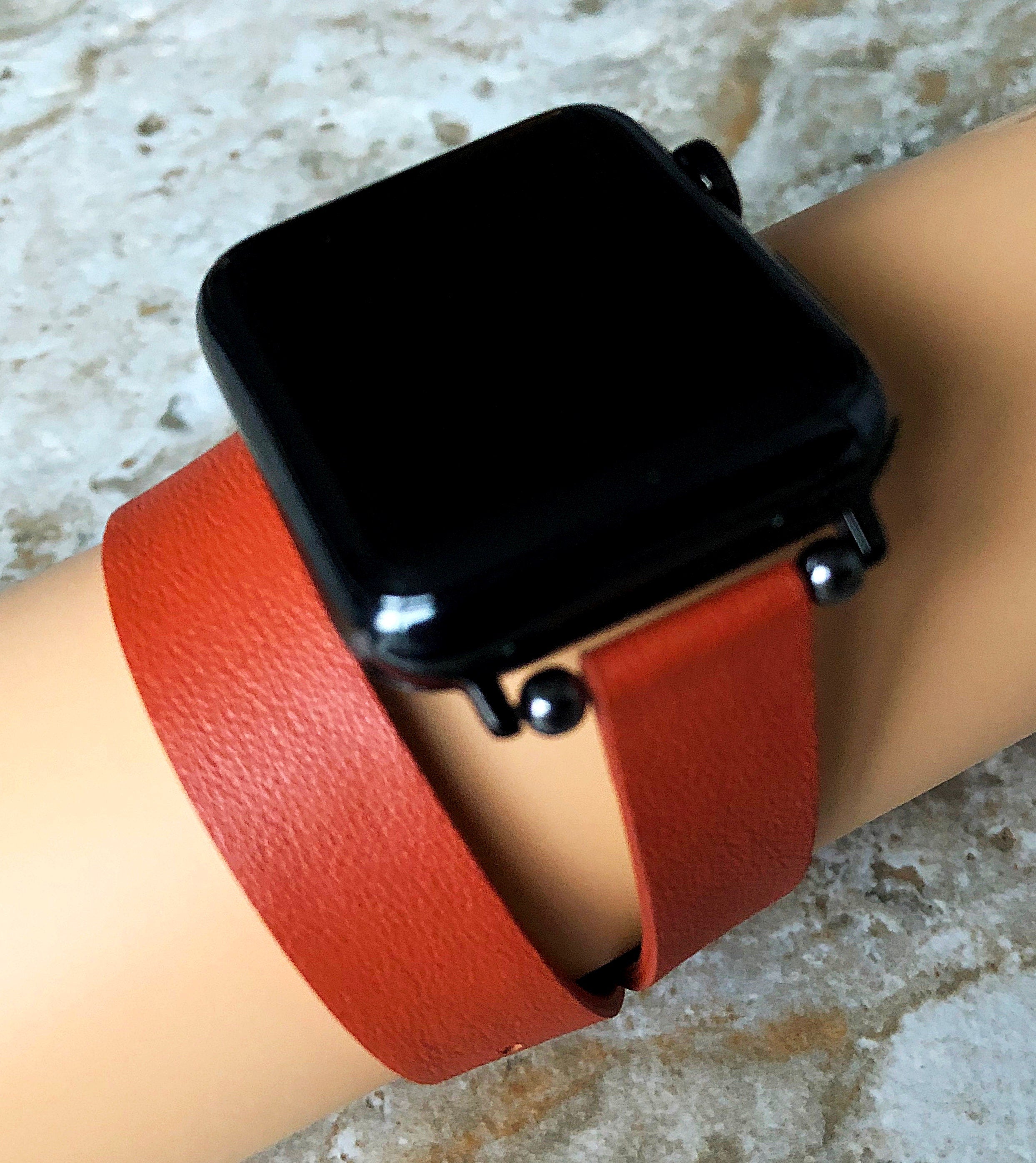 Apple Orange Double Wrap Around Wrist Leather Band for iWatch Ultra 2 9 8 7 SE 6 5 4 3 2 1 Series 38mm 40 41 42mm 44mm 45mm 49mm Twice Strap